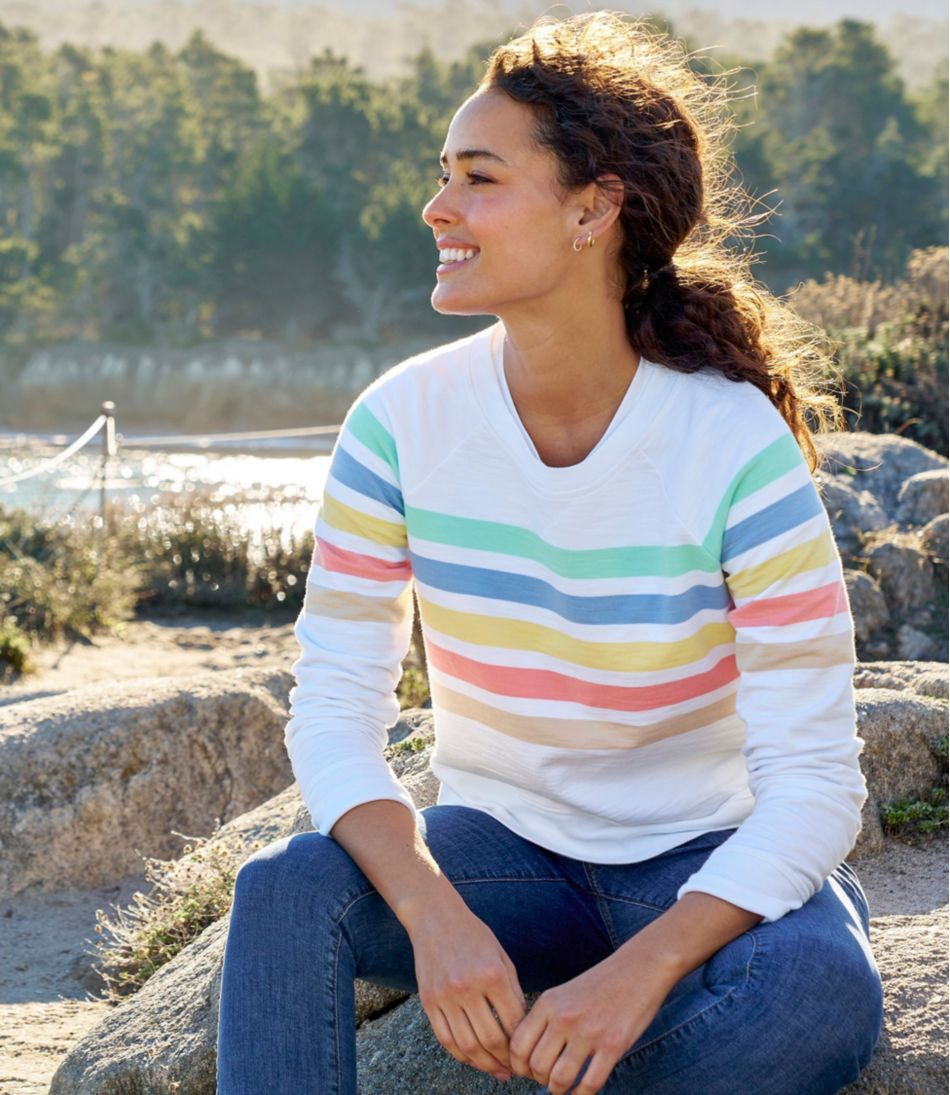 Women's Peaks Island Crewneck, Stripe L.L.Bean Premium