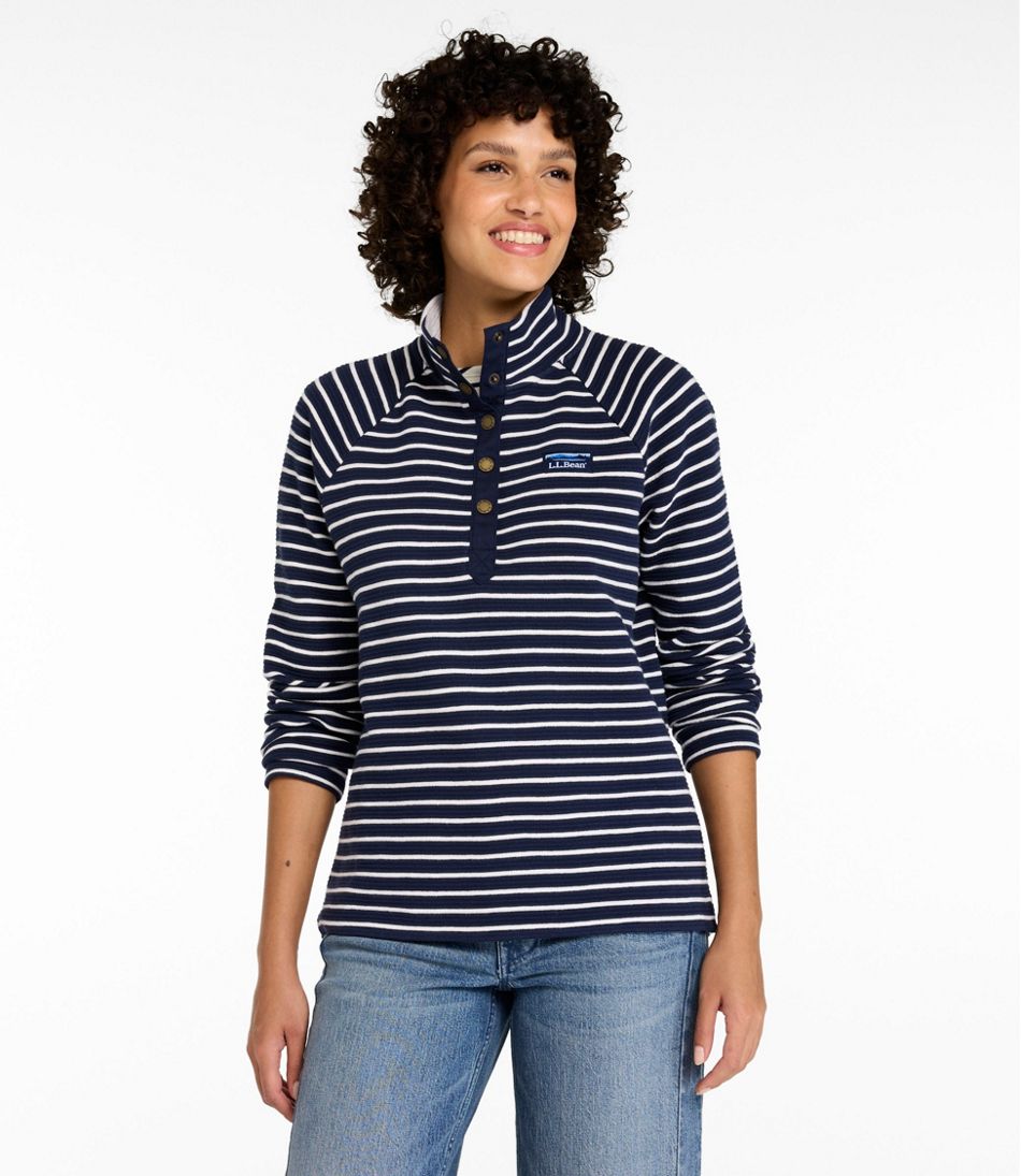 Women's Lakewashed Double-Knit Quarter-Snap, Stripe L.L.Bean Essential