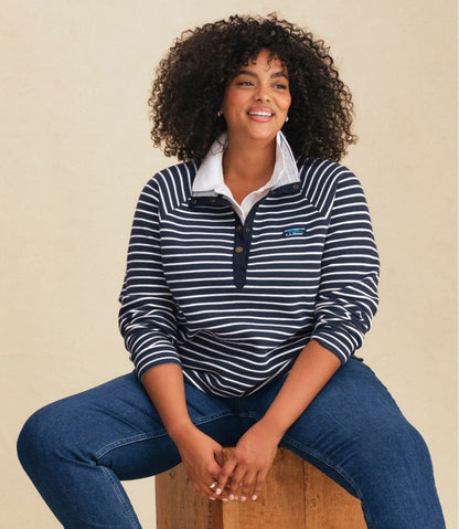 Women's Lakewashed Double-Knit Quarter-Snap, Stripe L.L.Bean Essential