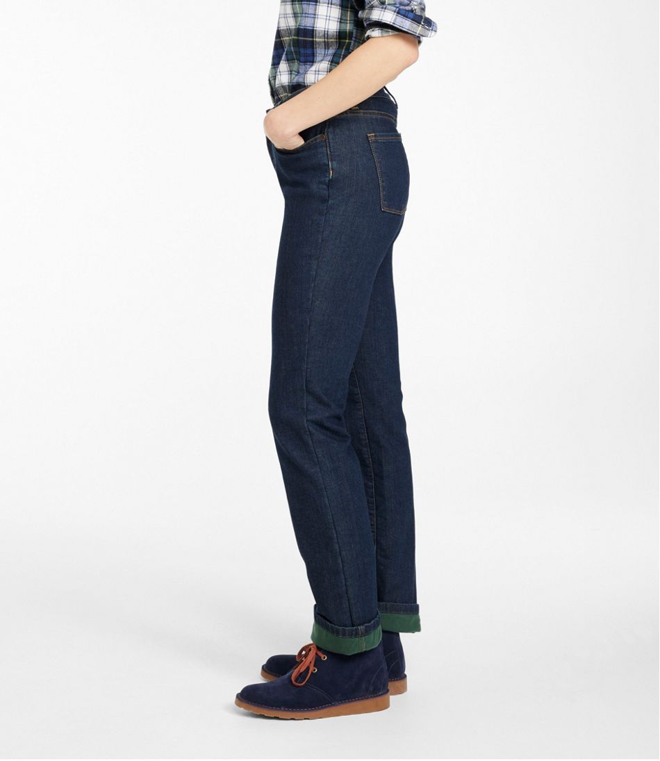 Women's True Shape Jeans, High-Rise Straight-Leg Fleece-Lined L.L.Bean Trending