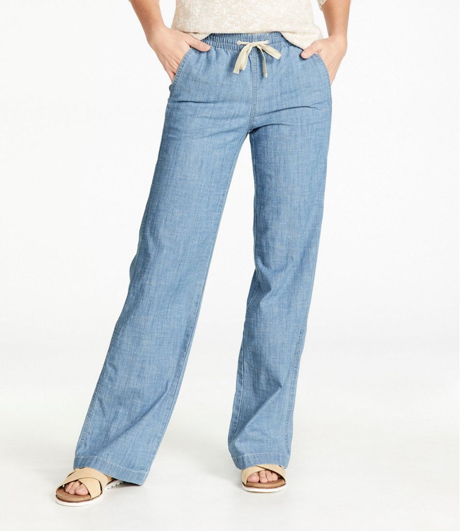 Women's Lakewashed Pull-On Chinos, Mid-Rise Wide-Leg Chambray L.L.Bean Classic