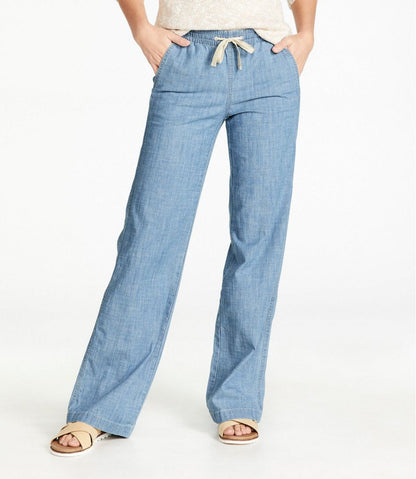 Women's Lakewashed Pull-On Chinos, Mid-Rise Wide-Leg Chambray L.L.Bean Classic