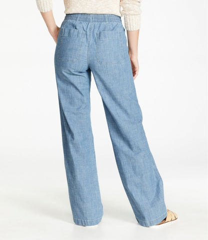 Women's Lakewashed Pull-On Chinos, Mid-Rise Wide-Leg Chambray L.L.Bean Classic