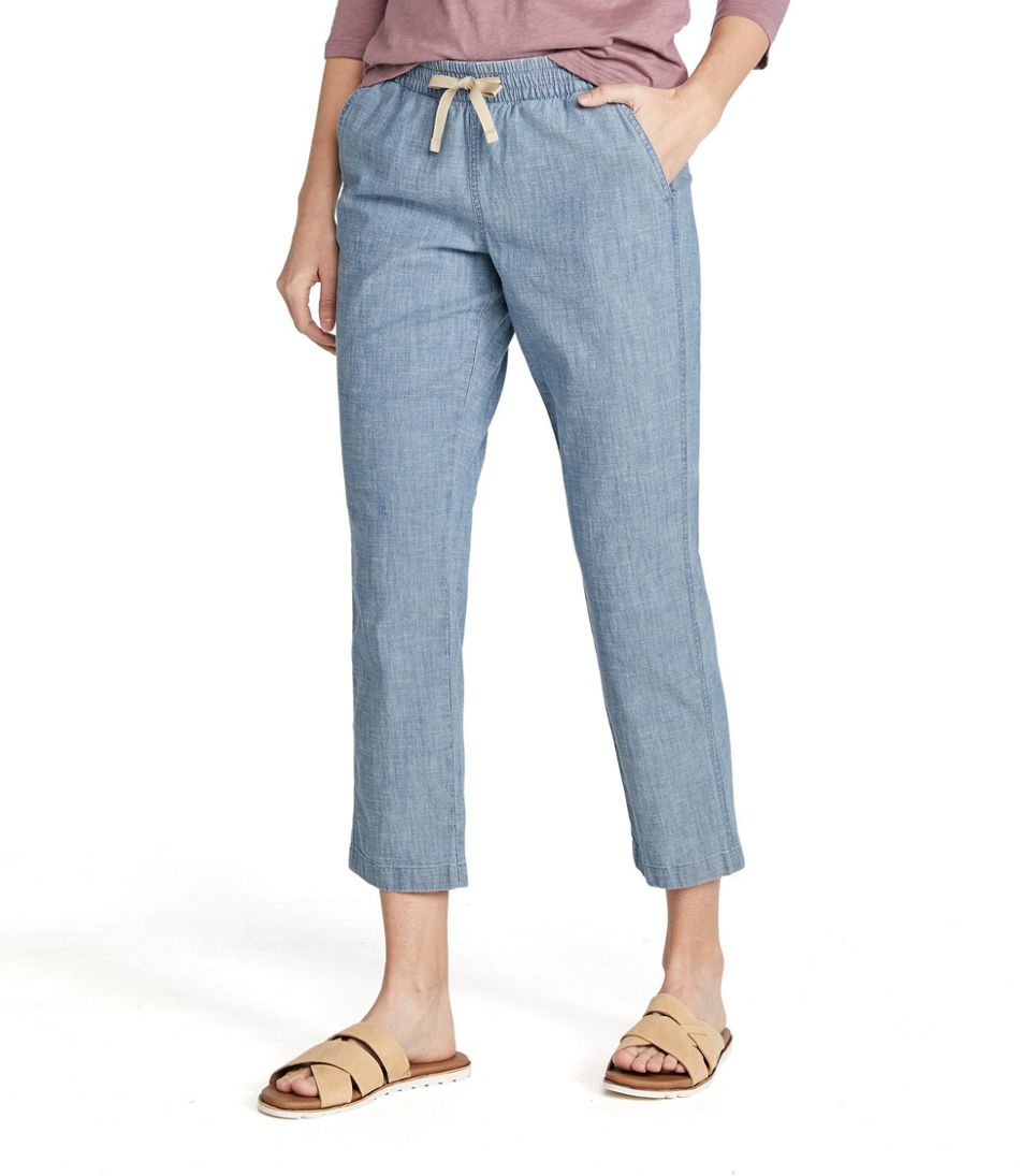 Women's Lakewashed Pull-On Chinos, Mid-Rise Chambray Ankle Pants L.L.Bean Top Pick