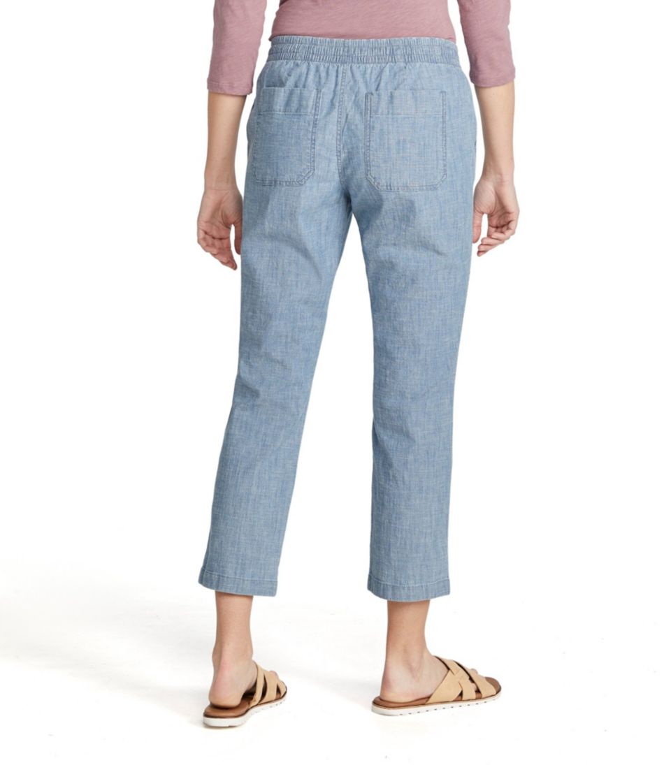 Women's Lakewashed Pull-On Chinos, Mid-Rise Chambray Ankle Pants L.L.Bean Top Pick