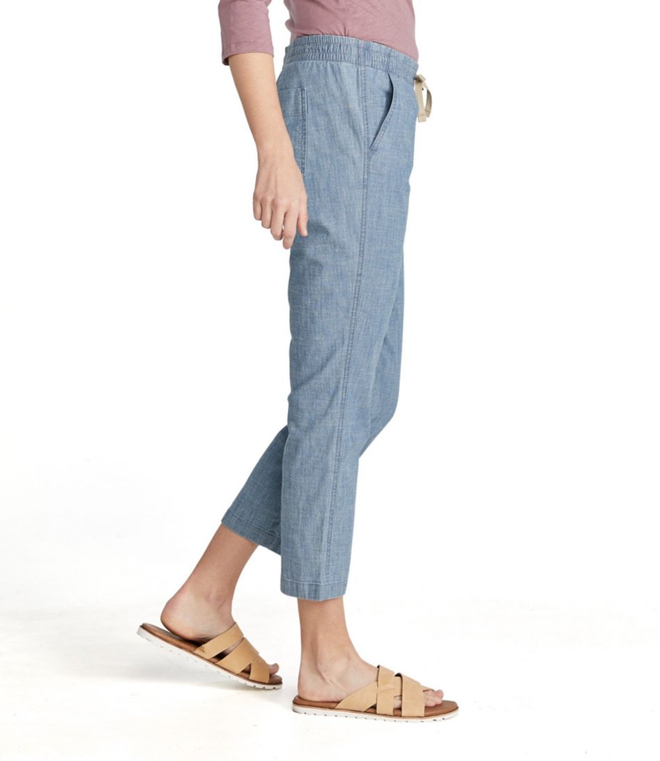 Women's Lakewashed Pull-On Chinos, Mid-Rise Chambray Ankle Pants L.L.Bean Top Pick