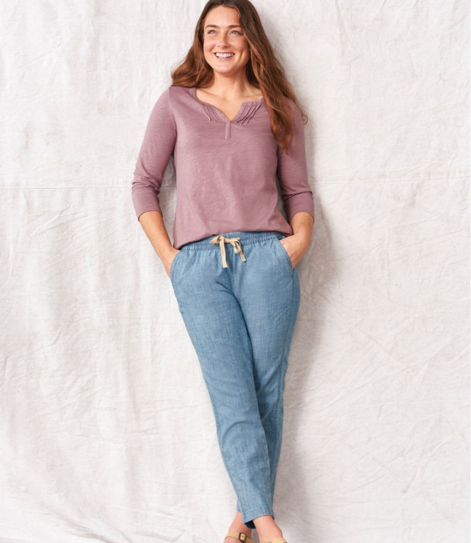 Women's Lakewashed Pull-On Chinos, Mid-Rise Chambray Ankle Pants L.L.Bean Top Pick