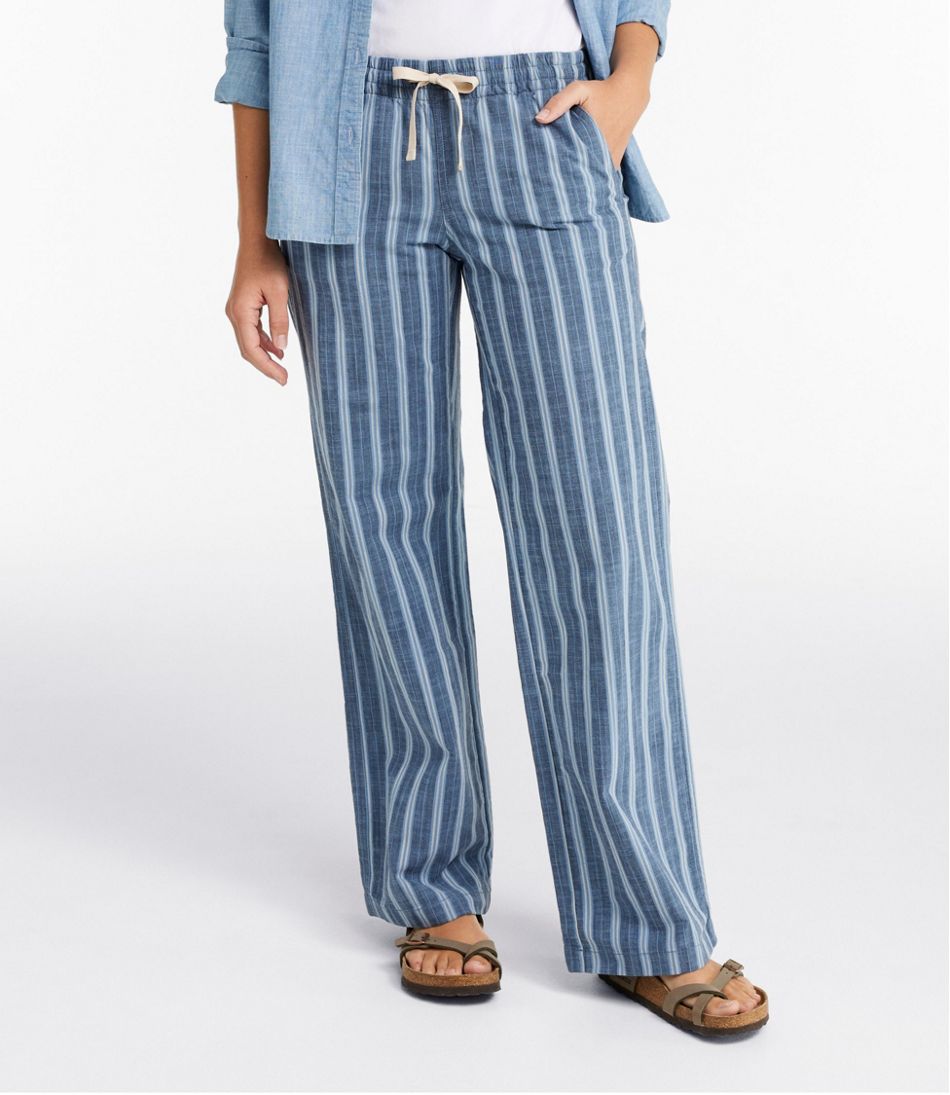 Women's Lakewashed Pull-On Chinos, Mid-Rise Wide-Leg Stripe Chambray L.L.Bean Recommended