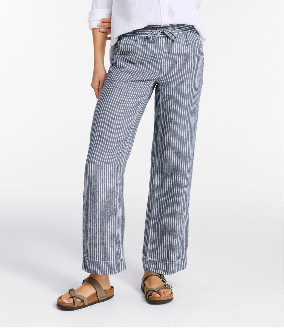 Women's Premium Washable Linen Pull-On Pants, Stripe L.L.Bean New