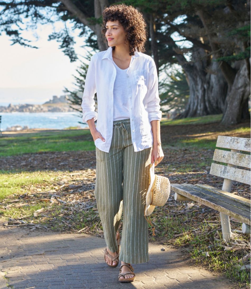 Women's Premium Washable Linen Pull-On Pants, Stripe L.L.Bean New