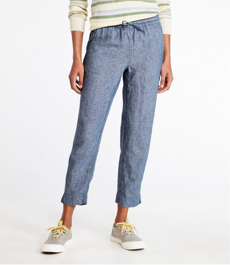 Women's Premium Linen Pull-On Ankle Pants, Mid-Rise Tapered-Leg L.L.Bean Recommended