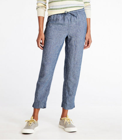 Women's Premium Linen Pull-On Ankle Pants, Mid-Rise Tapered-Leg L.L.Bean Recommended
