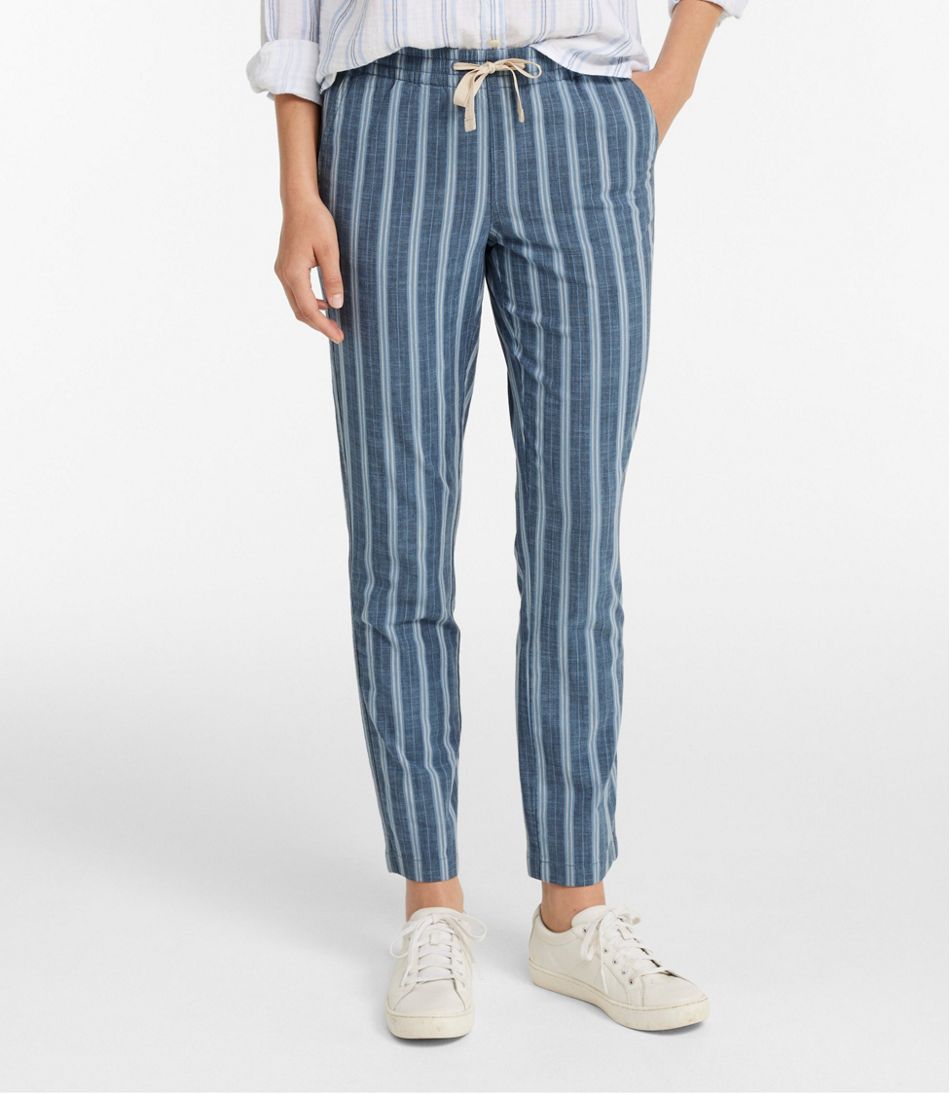 Women's Lakewashed Pull-On Chinos, Mid-Rise Tapered-Leg Chambray Ankle Pants L.L.Bean New