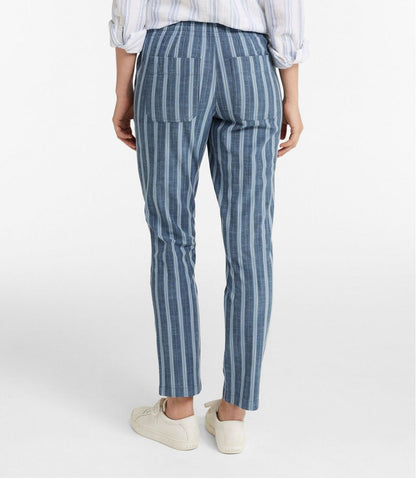 Women's Lakewashed Pull-On Chinos, Mid-Rise Tapered-Leg Chambray Ankle Pants L.L.Bean New