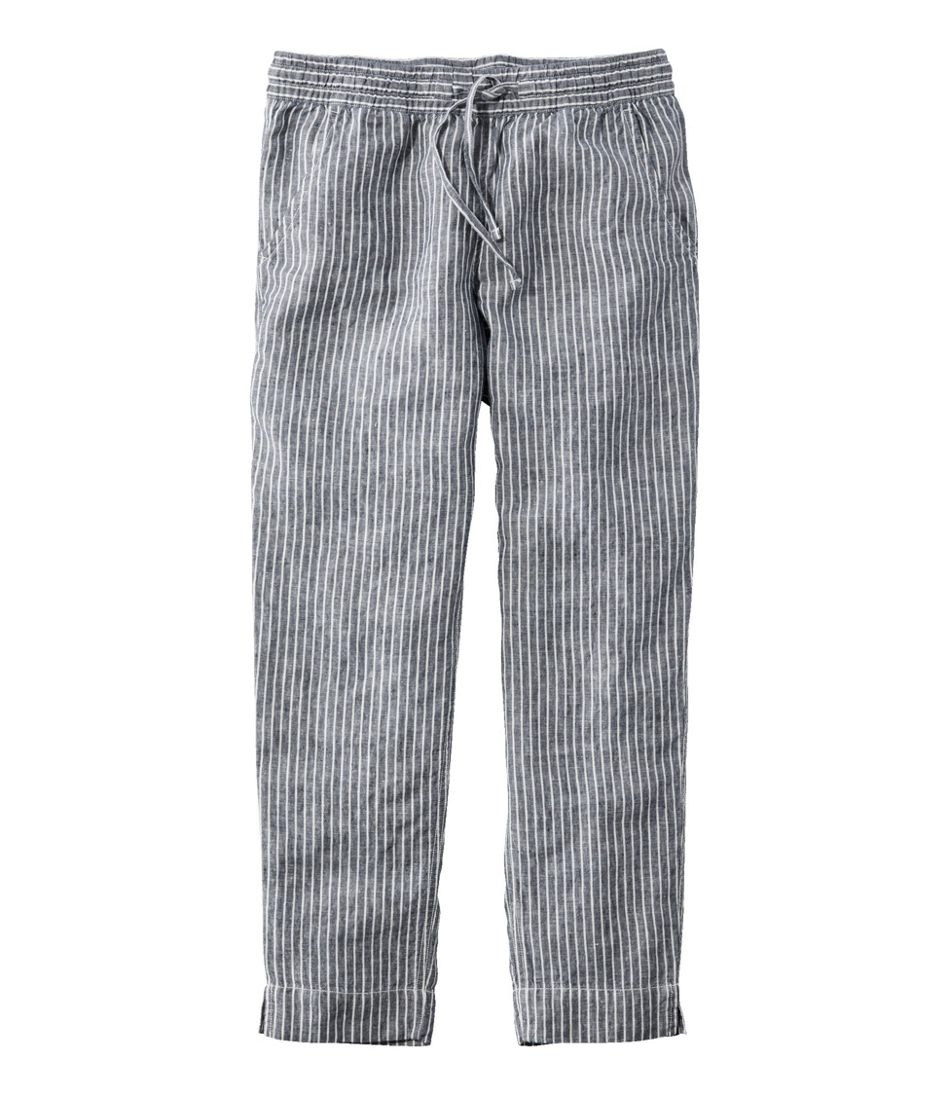 Women's Premium Linen Pull-On Ankle Pants, Mid-Rise Tapered-Leg Stripe L.L.Bean Featured