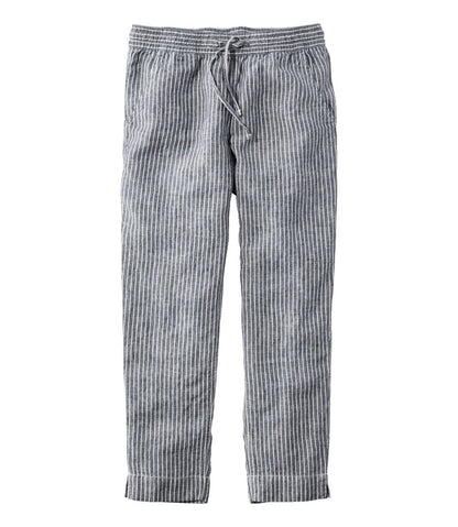 Women's Premium Linen Pull-On Ankle Pants, Mid-Rise Tapered-Leg Stripe L.L.Bean Featured