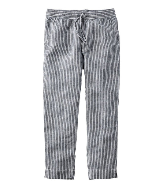 Women's Premium Linen Pull-On Ankle Pants, Mid-Rise Tapered-Leg Stripe L.L.Bean Featured