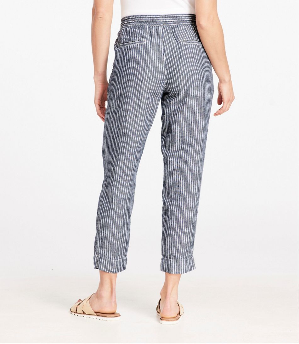 Women's Premium Linen Pull-On Ankle Pants, Mid-Rise Tapered-Leg Stripe L.L.Bean Featured