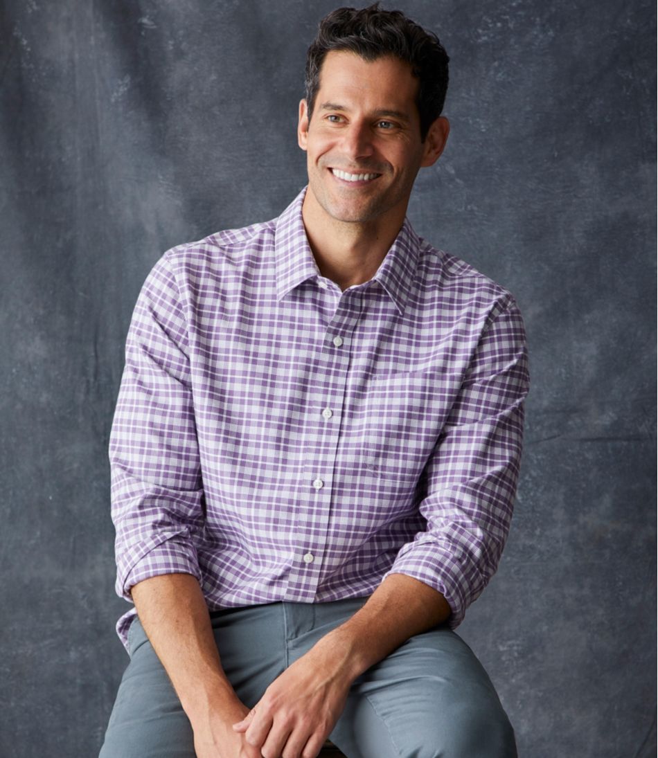 Men's Wrinkle-Free Ultrasoft Brushed Cotton Shirt, Long-Sleeve, Slightly Fitted Untucked Fit L.L.Bean Essential