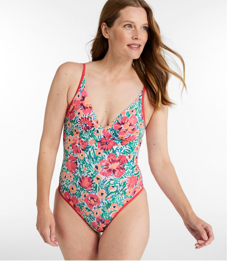 Women's Coastal Essentials Swimwear, V-Neck Tanksuit Print L.L.Bean Premium