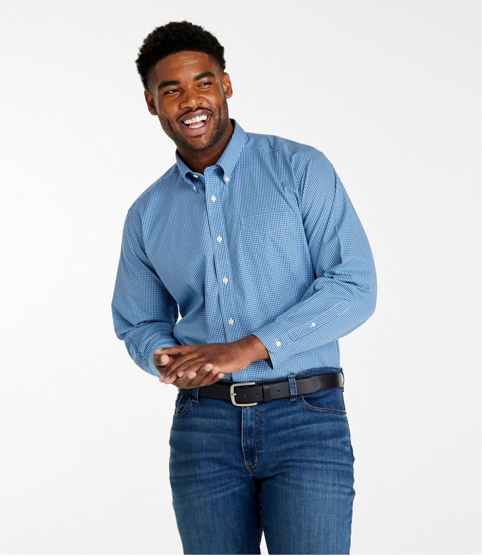 Men's Wrinkle-Free Pinpoint Oxford Cloth Shirt, Traditional Fit Tattersall L.L.Bean Best Seller