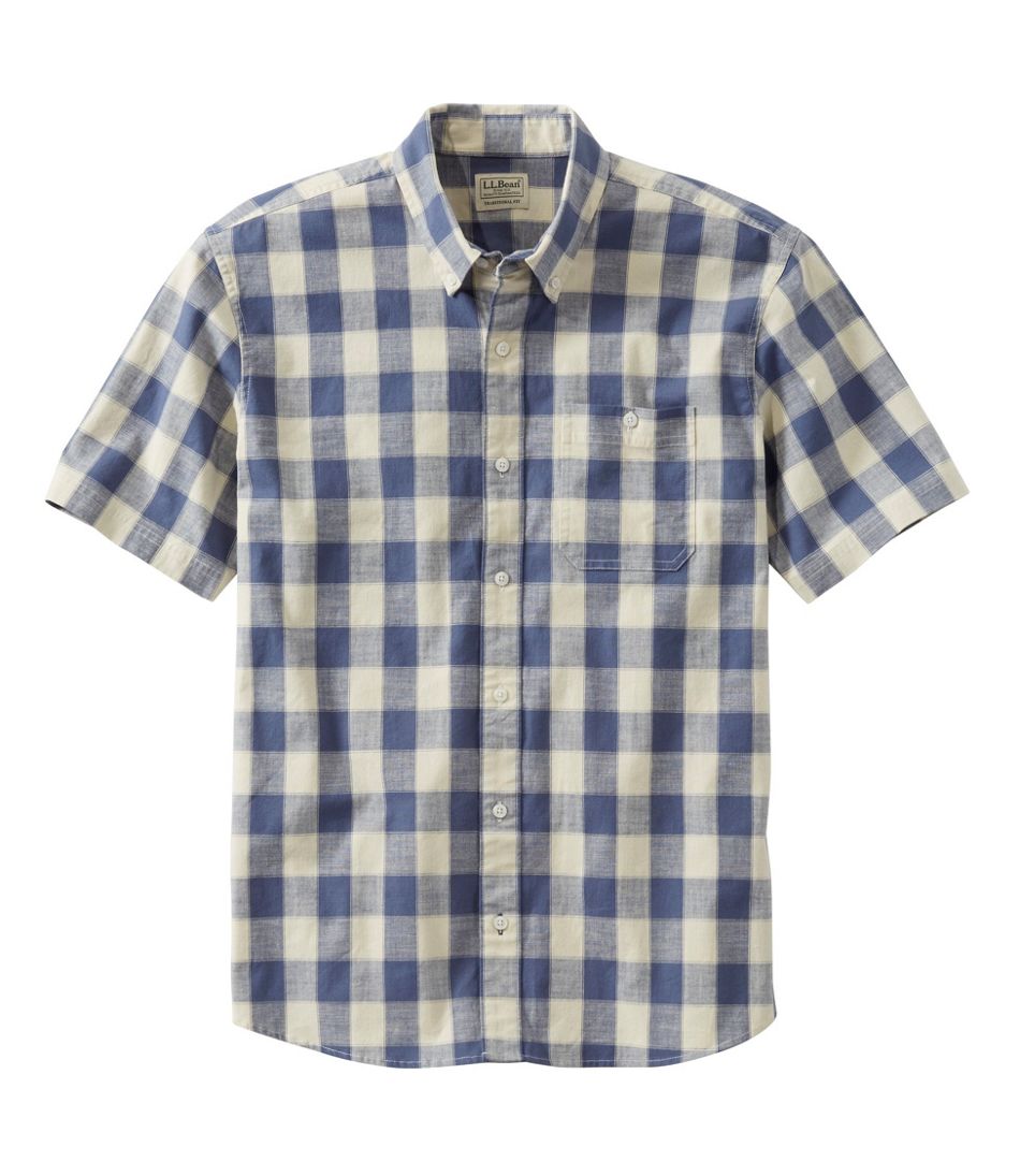 Men's Comfort Stretch® Chambray Shirt, Traditional Untucked Fit, Short-Sleeve, Plaid L.L.Bean Everyday