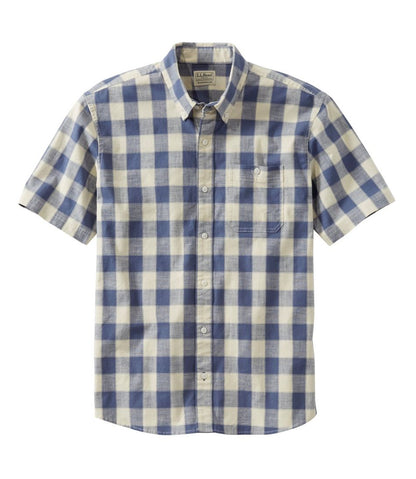 Men's Comfort Stretch® Chambray Shirt, Traditional Untucked Fit, Short-Sleeve, Plaid L.L.Bean Everyday