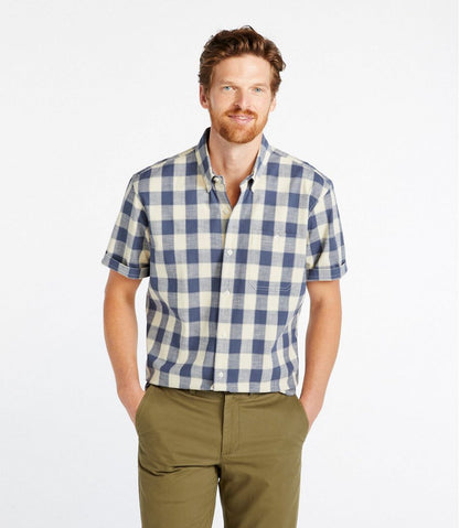 Men's Comfort Stretch® Chambray Shirt, Traditional Untucked Fit, Short-Sleeve, Plaid L.L.Bean Everyday