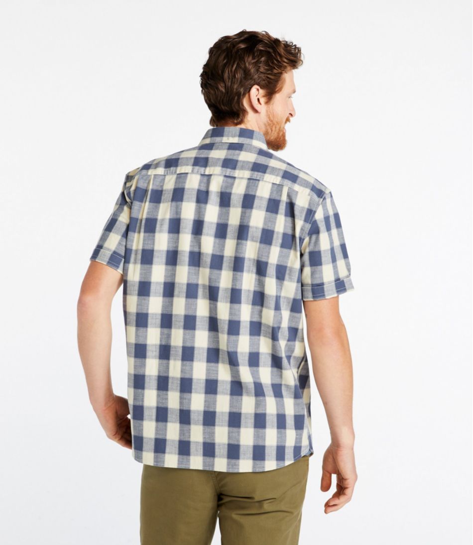 Men's Comfort Stretch® Chambray Shirt, Traditional Untucked Fit, Short-Sleeve, Plaid L.L.Bean Everyday