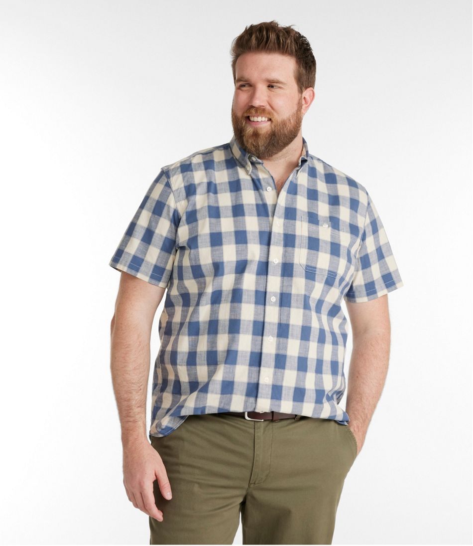 Men's Comfort Stretch® Chambray Shirt, Traditional Untucked Fit, Short-Sleeve, Plaid L.L.Bean Everyday