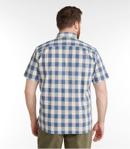 Men's Comfort Stretch® Chambray Shirt, Traditional Untucked Fit, Short-Sleeve, Plaid L.L.Bean Everyday