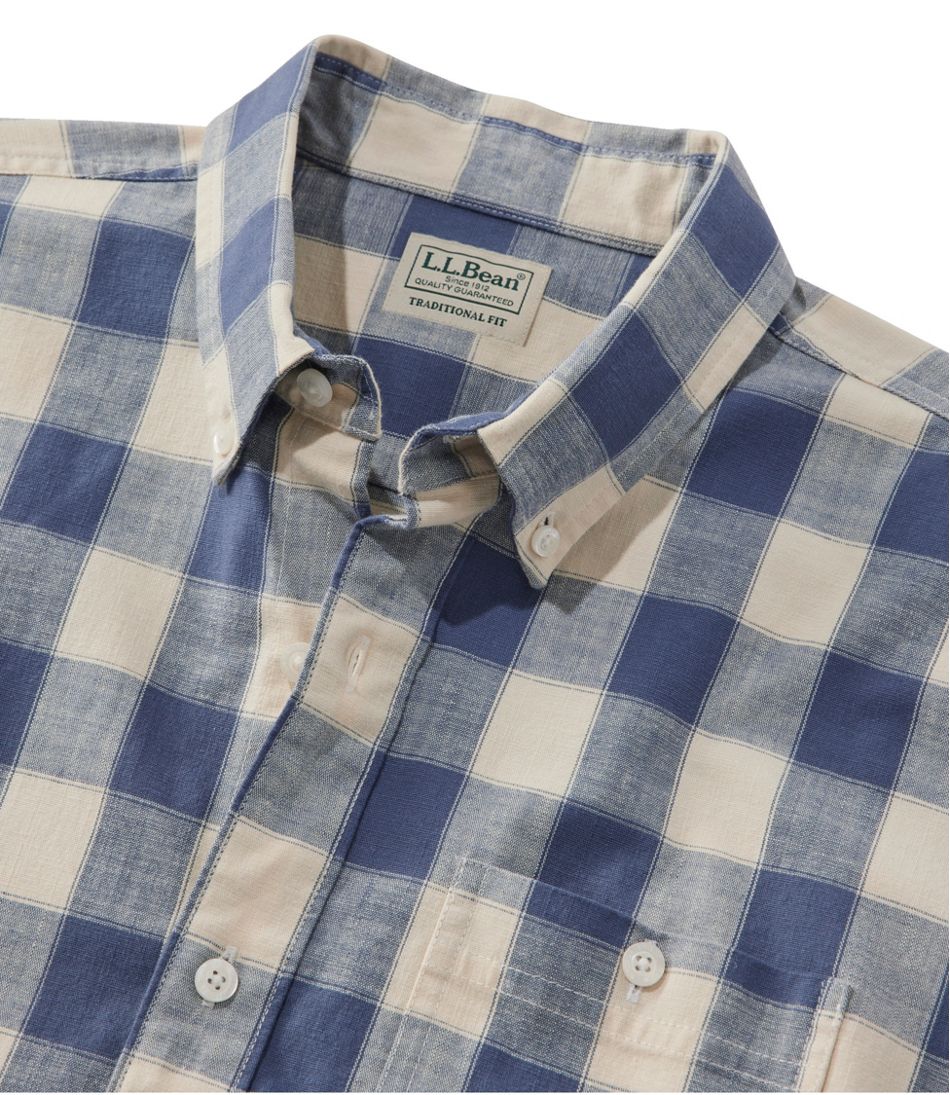Men's Comfort Stretch® Chambray Shirt, Traditional Untucked Fit, Short-Sleeve, Plaid L.L.Bean Everyday