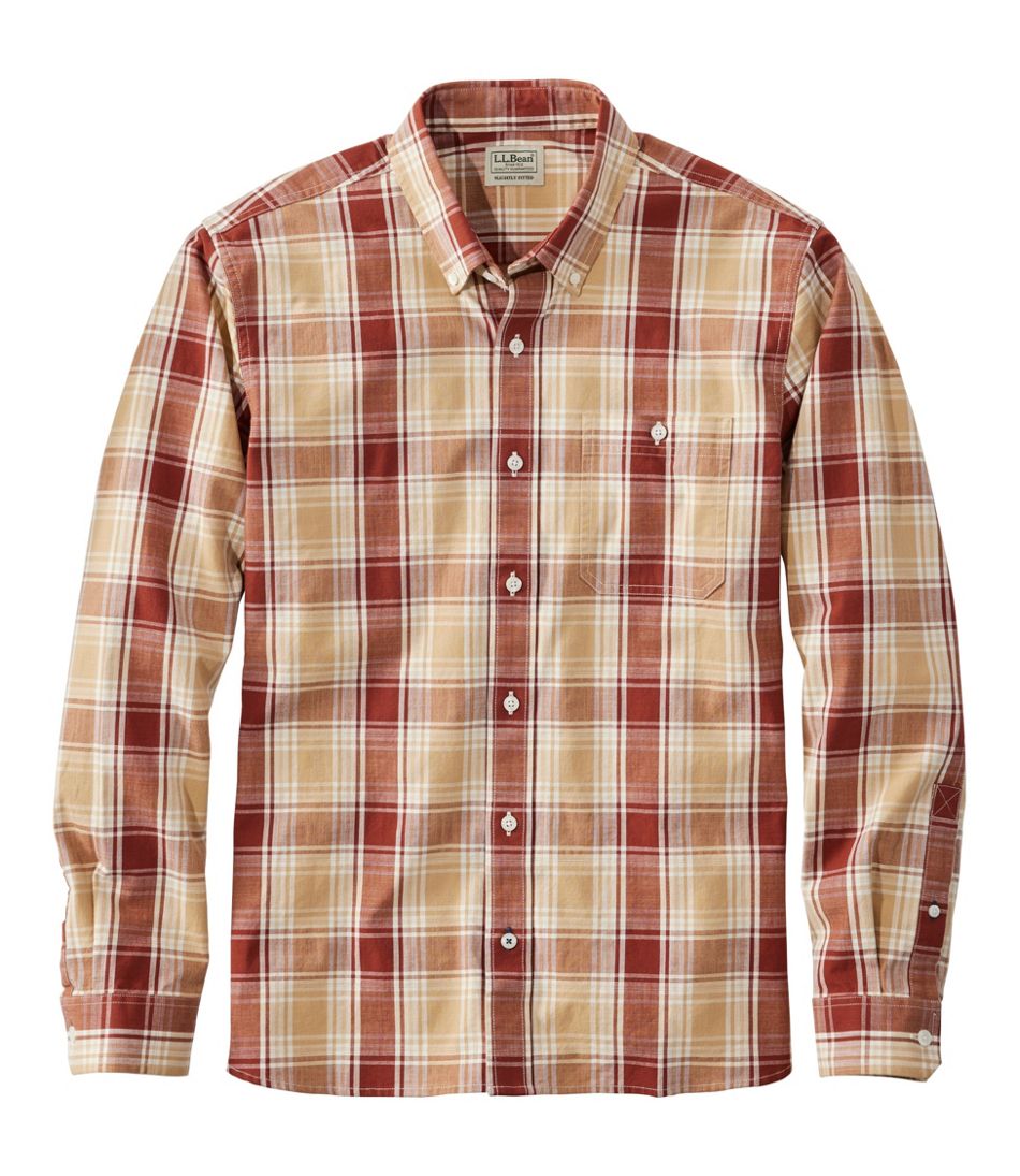 Men's Comfort Stretch® Chambray Shirt, Long-Sleeve, Slightly Fitted Untucked Fit, Plaid L.L.Bean Trending