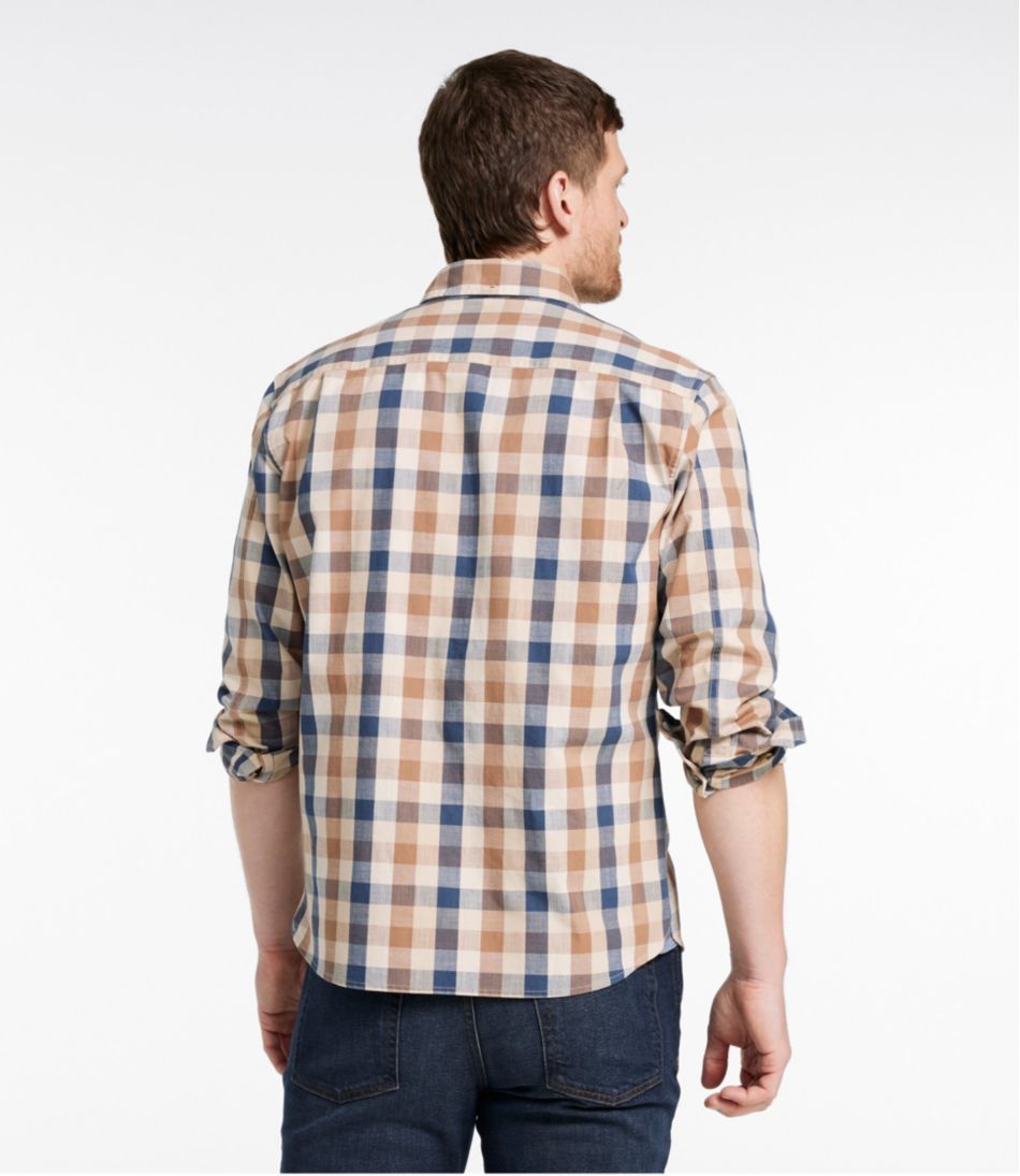 Men's Comfort Stretch® Chambray Shirt, Long-Sleeve, Slightly Fitted Untucked Fit, Plaid L.L.Bean Trending