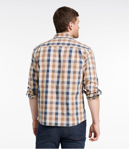 Men's Comfort Stretch® Chambray Shirt, Long-Sleeve, Slightly Fitted Untucked Fit, Plaid L.L.Bean Trending