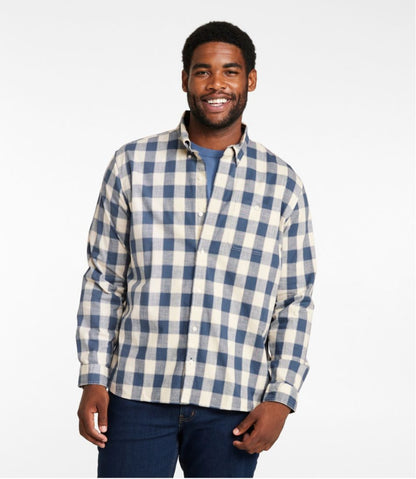 Men's Comfort Stretch® Chambray Shirt, Long-Sleeve, Slightly Fitted Untucked Fit, Plaid L.L.Bean Trending