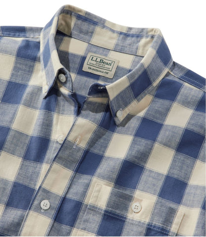 Men's Comfort Stretch® Chambray Shirt, Long-Sleeve, Slightly Fitted Untucked Fit, Plaid L.L.Bean Trending