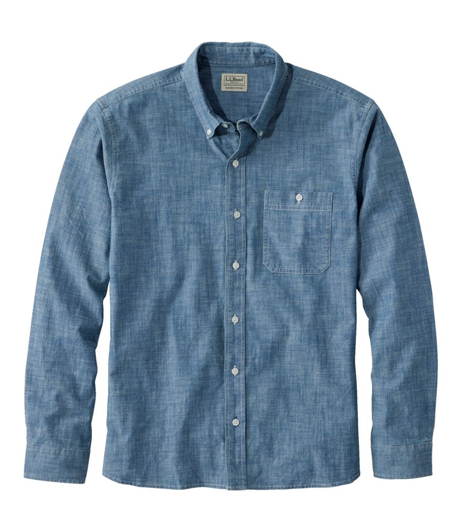 Men's Comfort Stretch® Chambray Shirt, Long-Sleeve, Slightly Fitted Untucked Fit L.L.Bean Trending