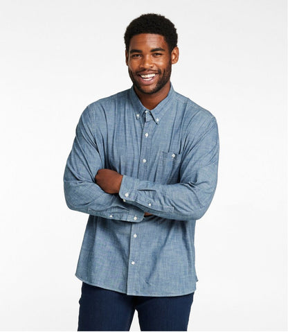 Men's Comfort Stretch® Chambray Shirt, Long-Sleeve, Slightly Fitted Untucked Fit L.L.Bean Trending