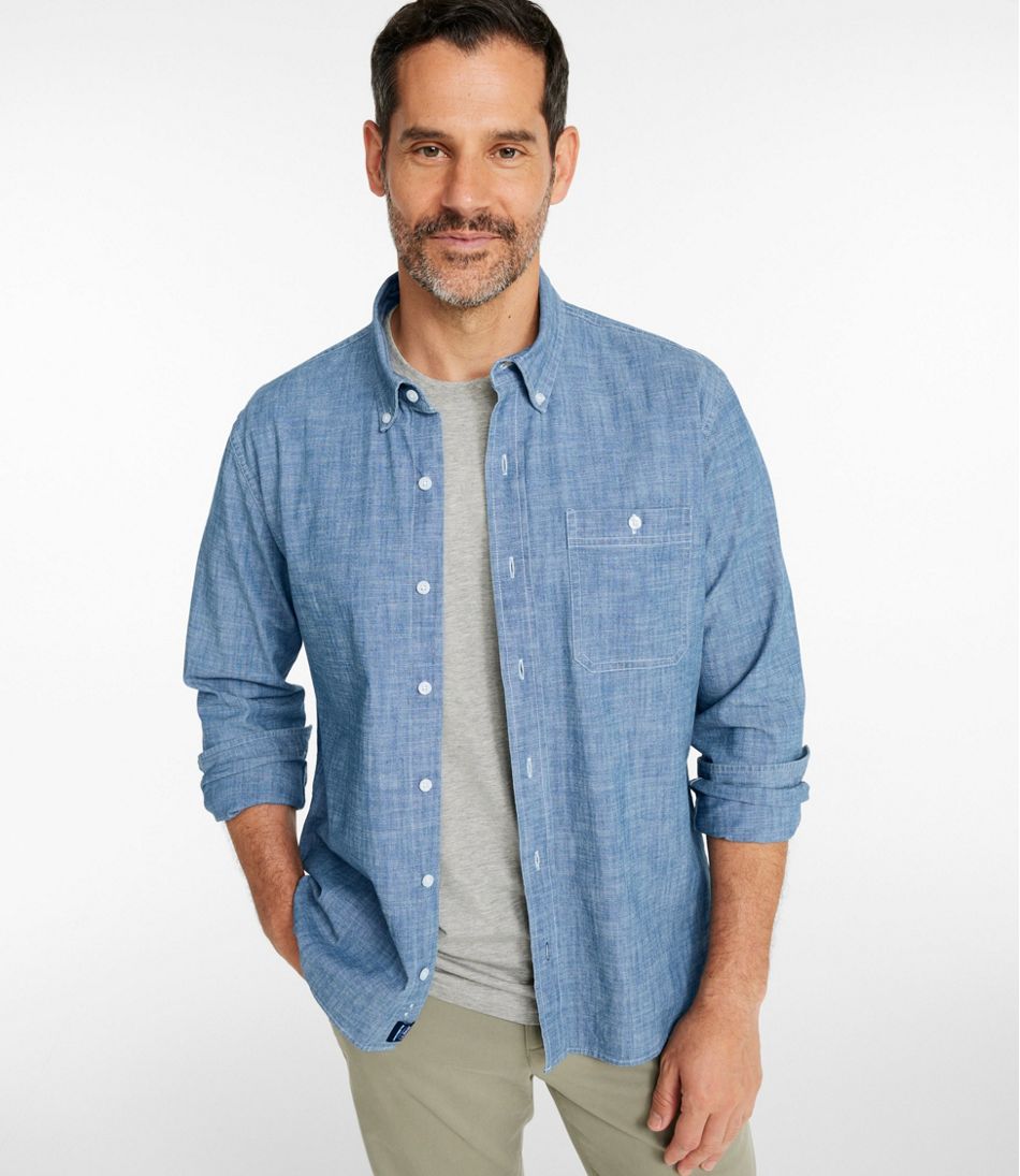 Men's Comfort Stretch® Chambray Shirt, Long-Sleeve, Slightly Fitted Untucked Fit L.L.Bean Trending