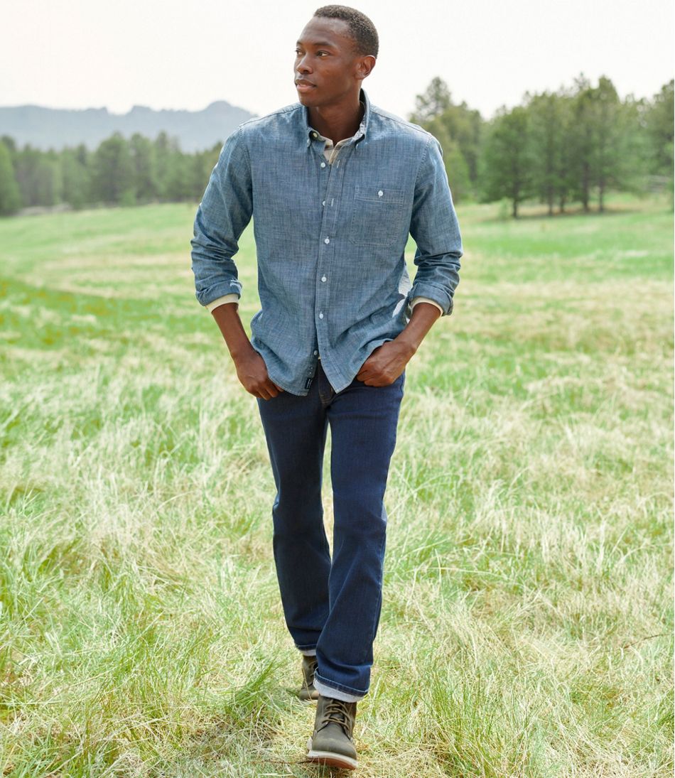 Men's Comfort Stretch® Chambray Shirt, Long-Sleeve, Slightly Fitted Untucked Fit L.L.Bean Trending