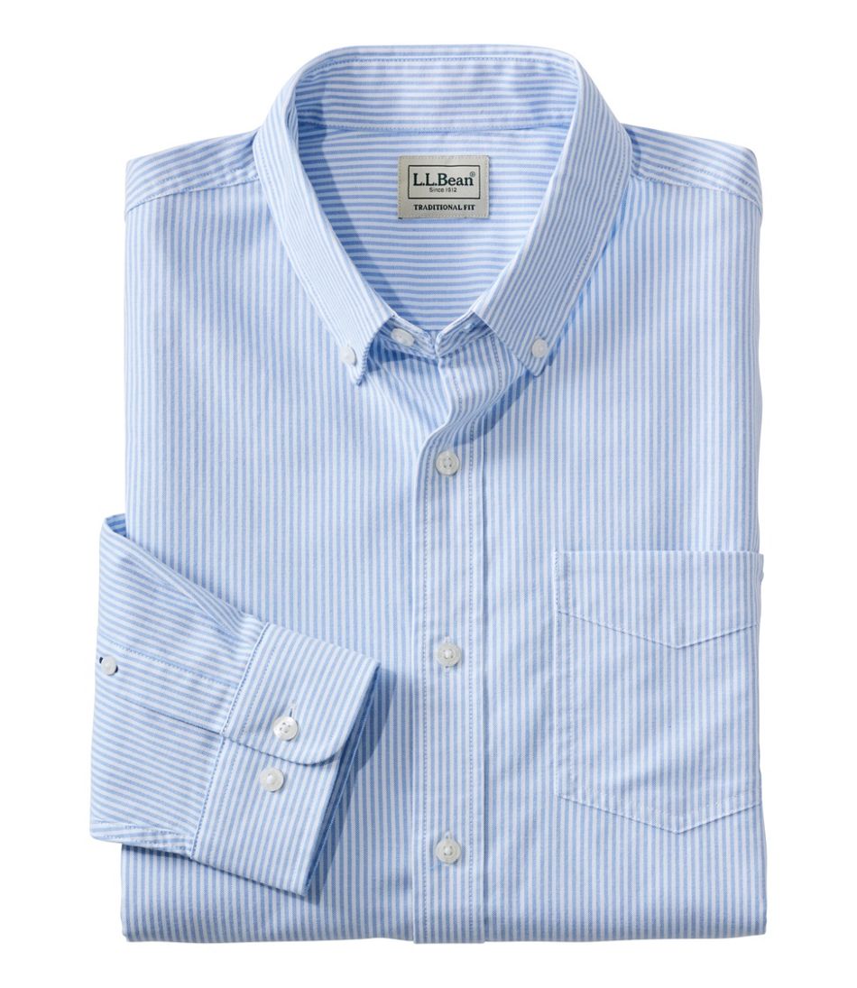 Men's Comfort Stretch Oxford Shirt, Slightly Fitted Untucked Fit, Stripe L.L.Bean Recommended