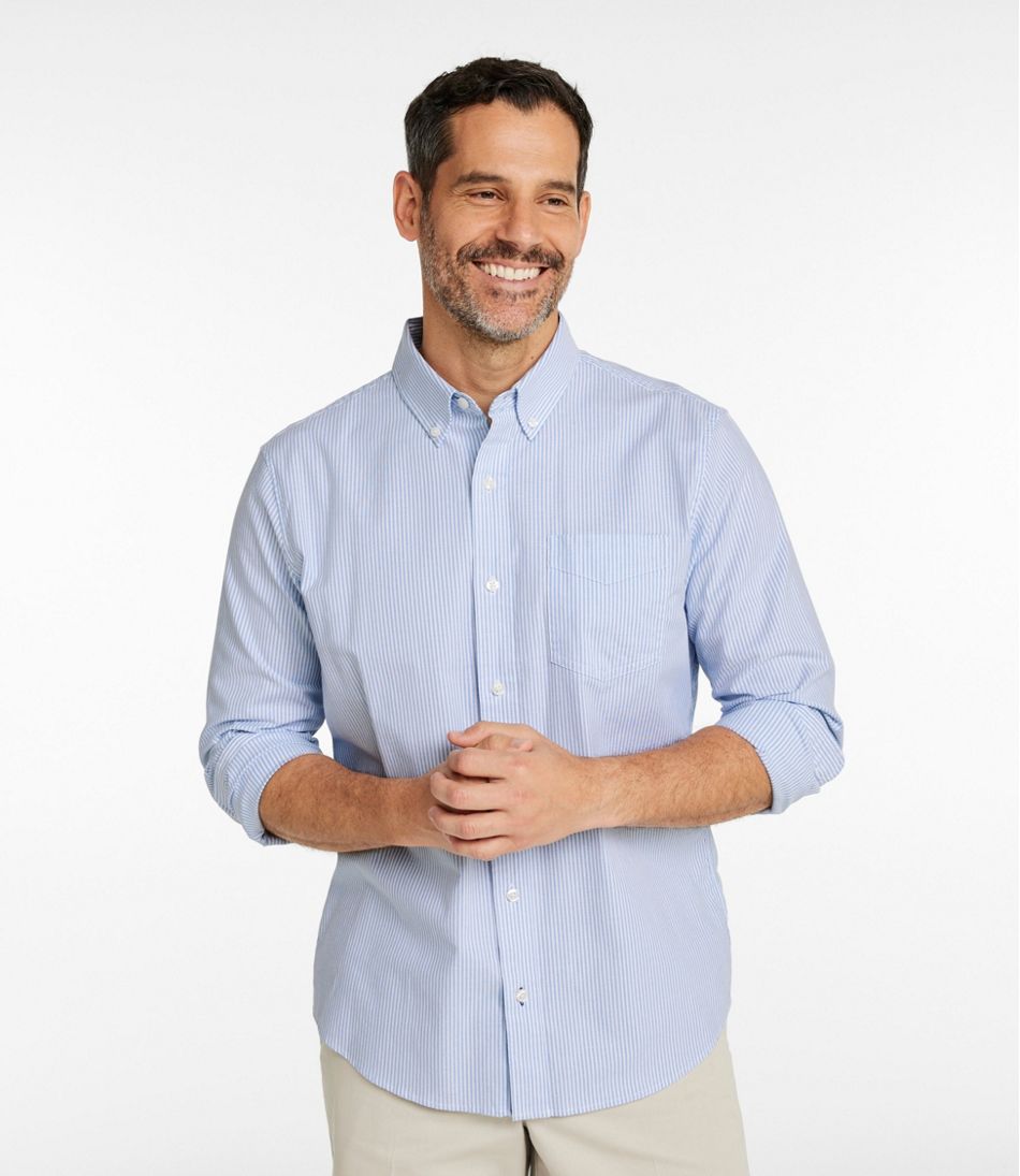 Men's Comfort Stretch Oxford Shirt, Slightly Fitted Untucked Fit, Stripe L.L.Bean Recommended