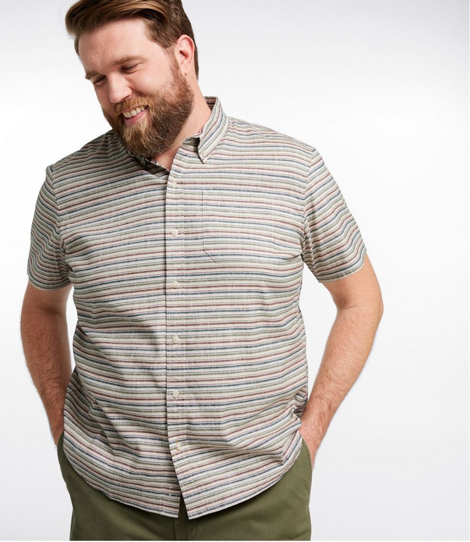 Men's Stonecoast Hemp Shirt, Short-Sleeve, Slightly Fitted Untucked Fit, Stripe L.L.Bean Featured