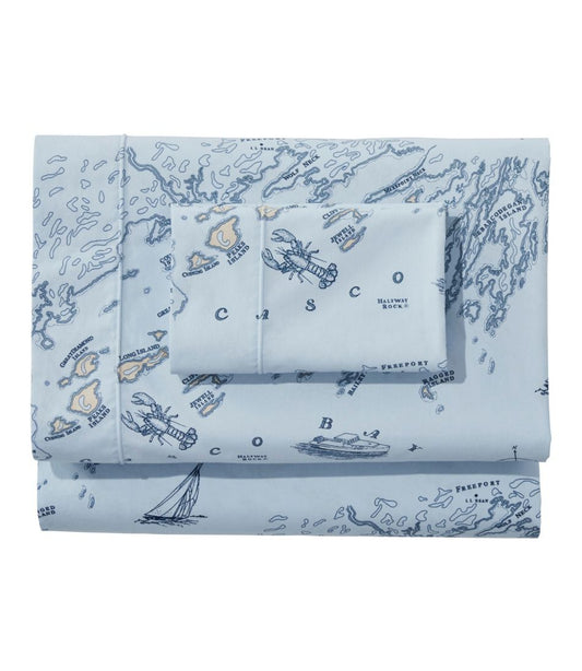 Nautical Map Percale Sheet Collection L.L.Bean Best Seller