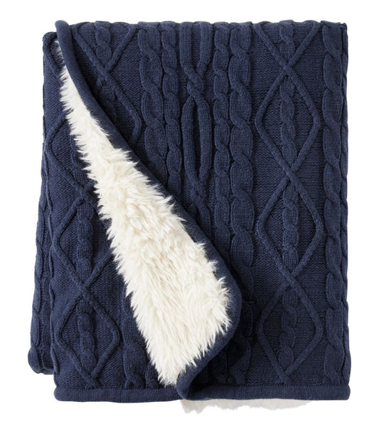 1912 Heritage Knit Faux Fur Throw, Cable L.L.Bean Premium