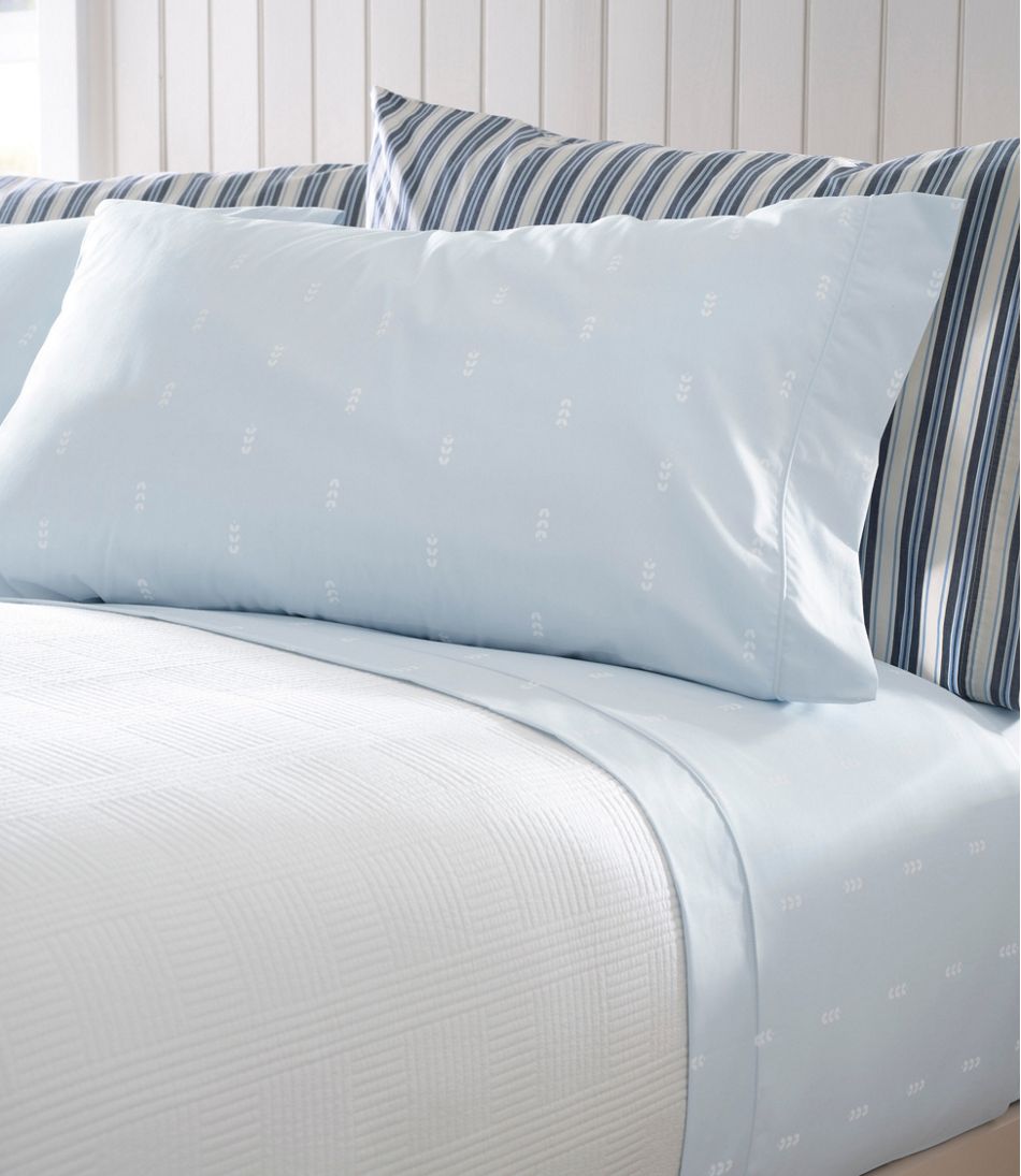 Sunwashed Percale Sheet Collection, Stamped Leaf Print L.L.Bean New