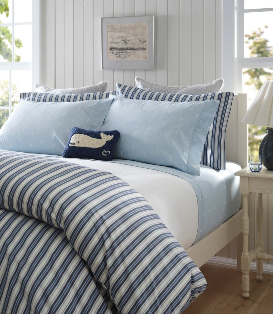 Sunwashed Percale Sheet Collection, Stamped Leaf Print L.L.Bean New