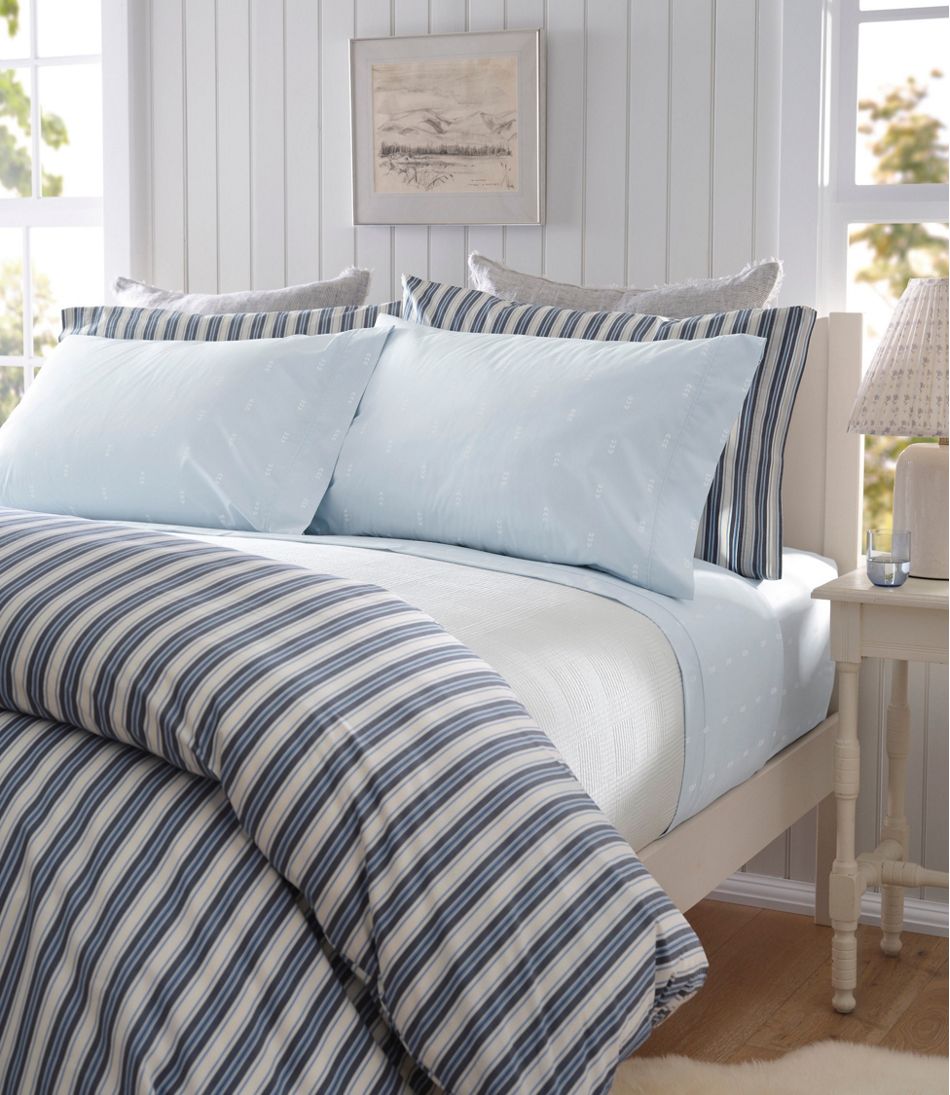 Sunwashed Percale Sheet Collection, Stamped Leaf Print L.L.Bean New