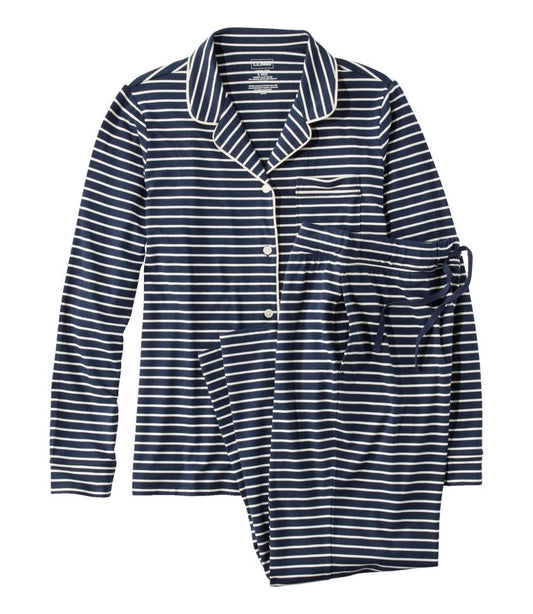Women's Super-Soft Shrink-Free Button Front Pajama Set, Stripe L.L.Bean Classic